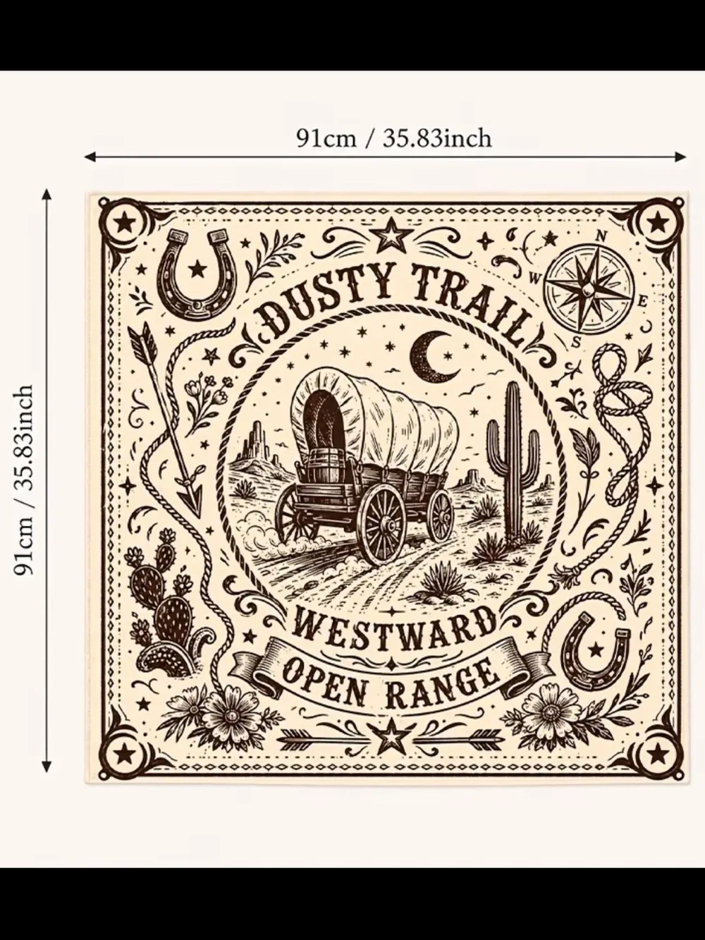 Dusty Trail Westward Open Range Cotton Bandana Scarf - Cream & Brown